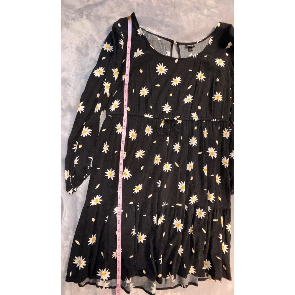 Torrid Womens Plus Size 1 Black Daisy Floral Long Sleeve Tiered Mini Dress Boho - Picture 4 of 11
